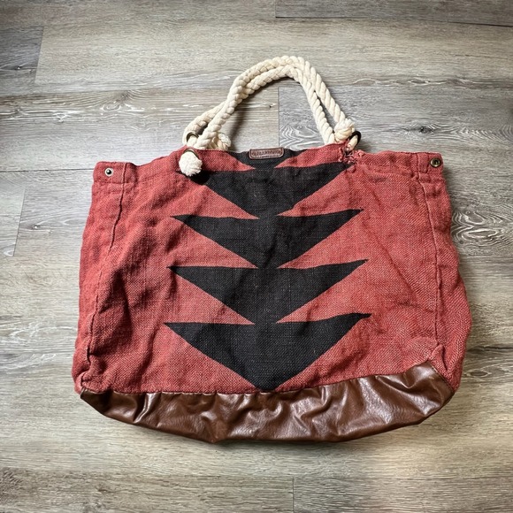 Billabong Handbags - Billabong Tote Bag Womens Large Rust Red Rope Handle Boho Beach Geometric Bag